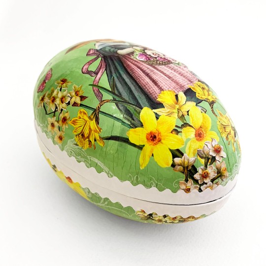 6" Green Pretty Mrs. Bunny Papier Mache Easter Egg Container ~ Germany